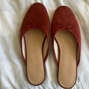 J Crew mules in brick red suede